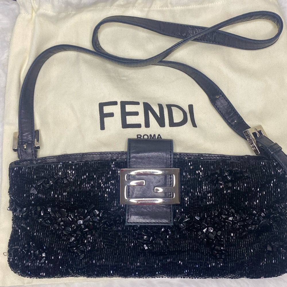 Fendi Black Beaded Baguette